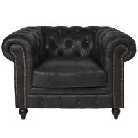 Windsor Black Leather Chesterfield Armchair-Dovetailed & Doublestitched